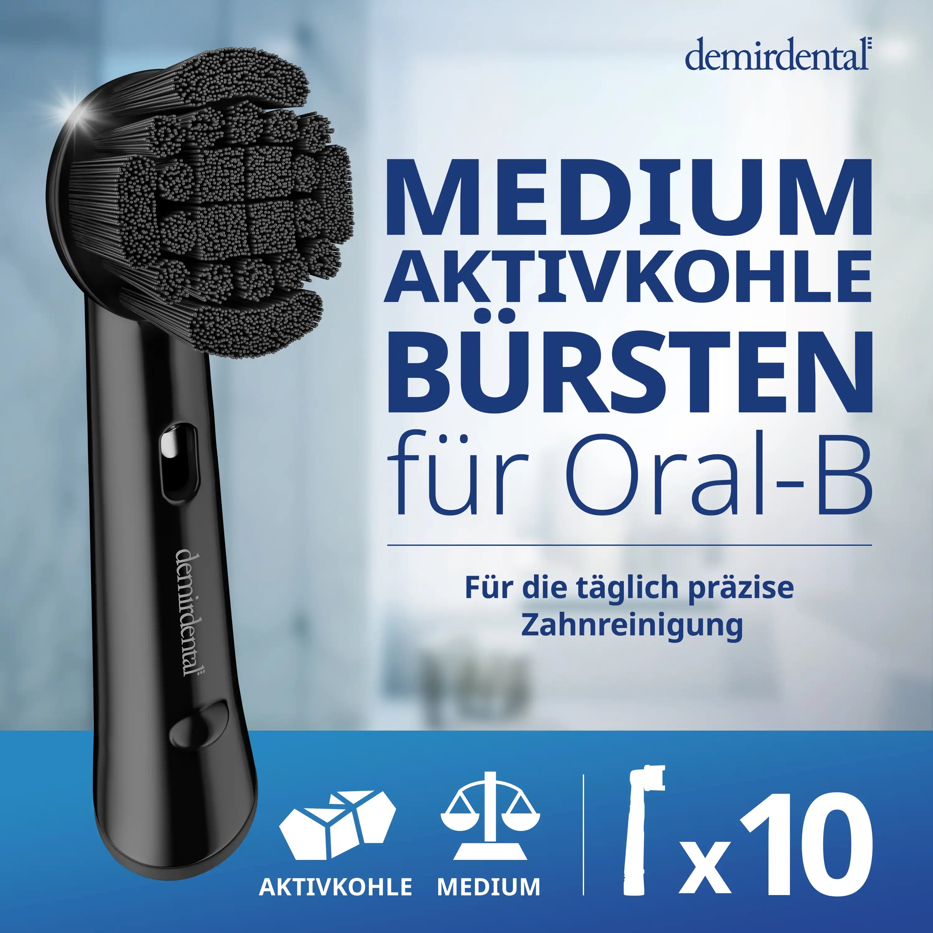Medium Brosses à dents à charbon actif pour Oral B Têtes Rondes rotatives | Noir