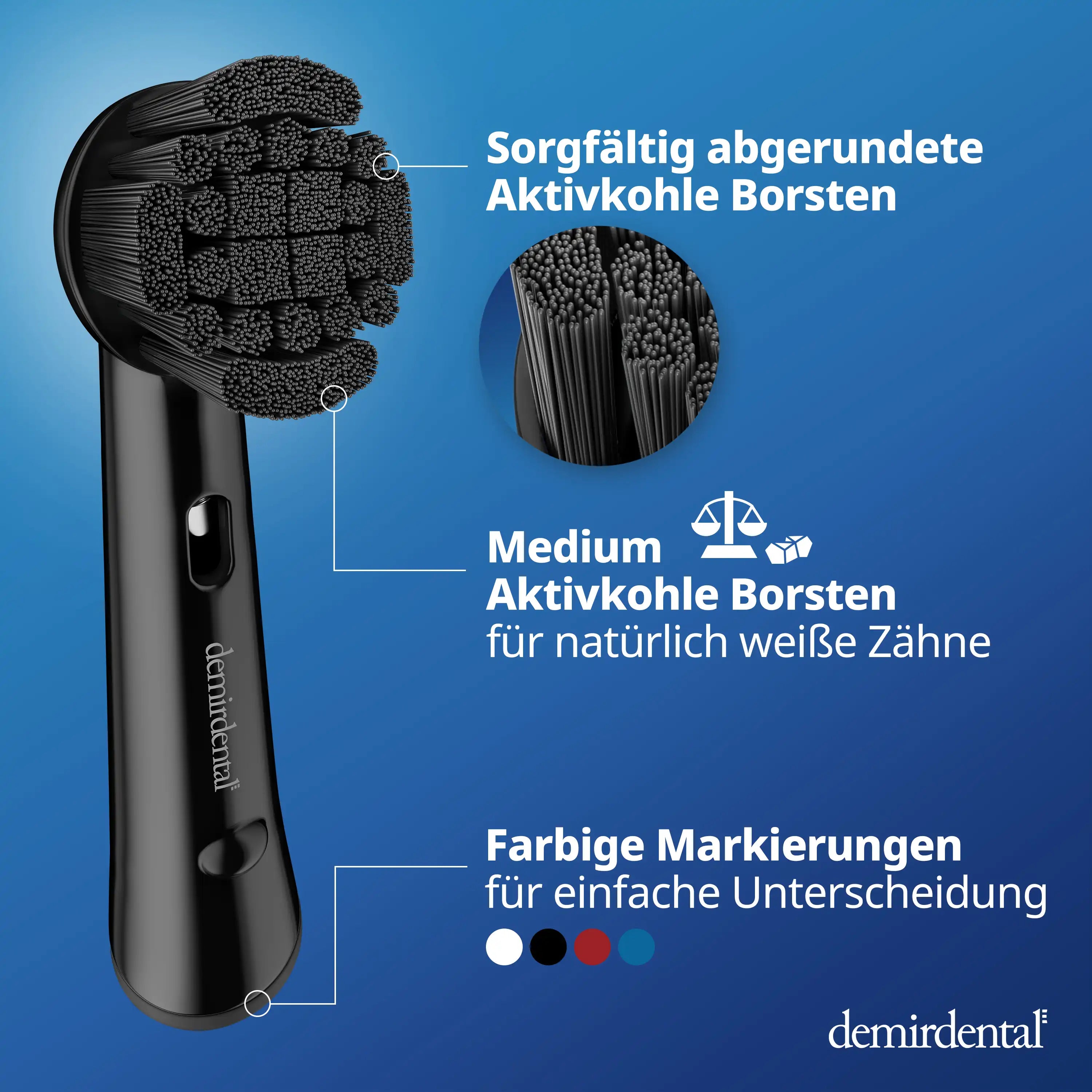 Medium Brosses à dents à charbon actif pour Oral B Têtes Rondes rotatives | Noir