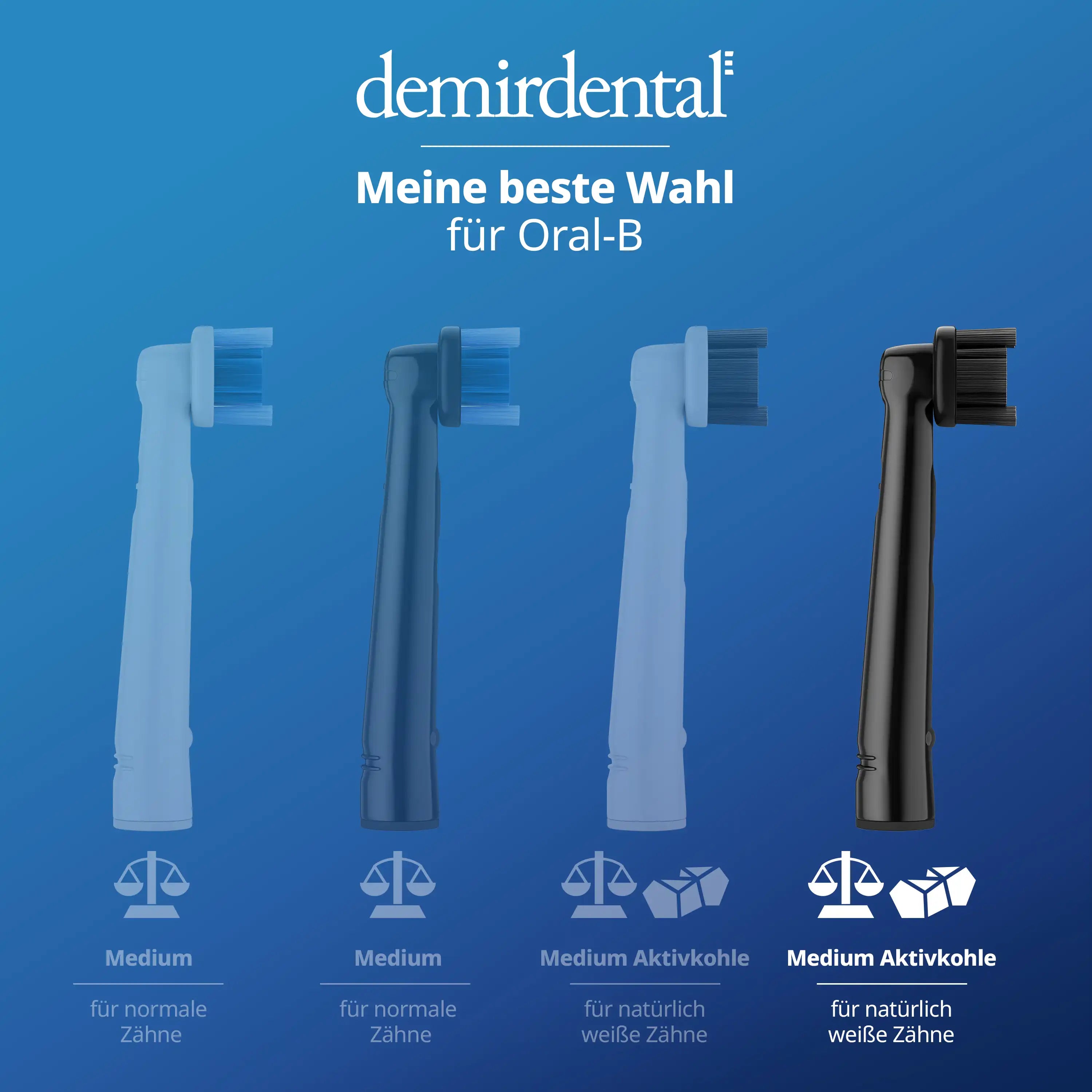 Medium Brosses à dents à charbon actif pour Oral B Têtes Rondes rotatives | Noir