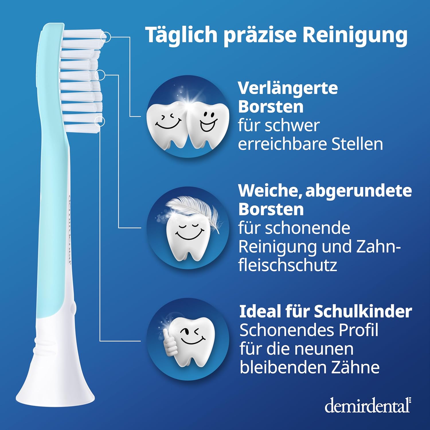 Testine di Ricambio per bambini per Philips Sonicare Kids | da 7 anni | Turchese | 3 pcs