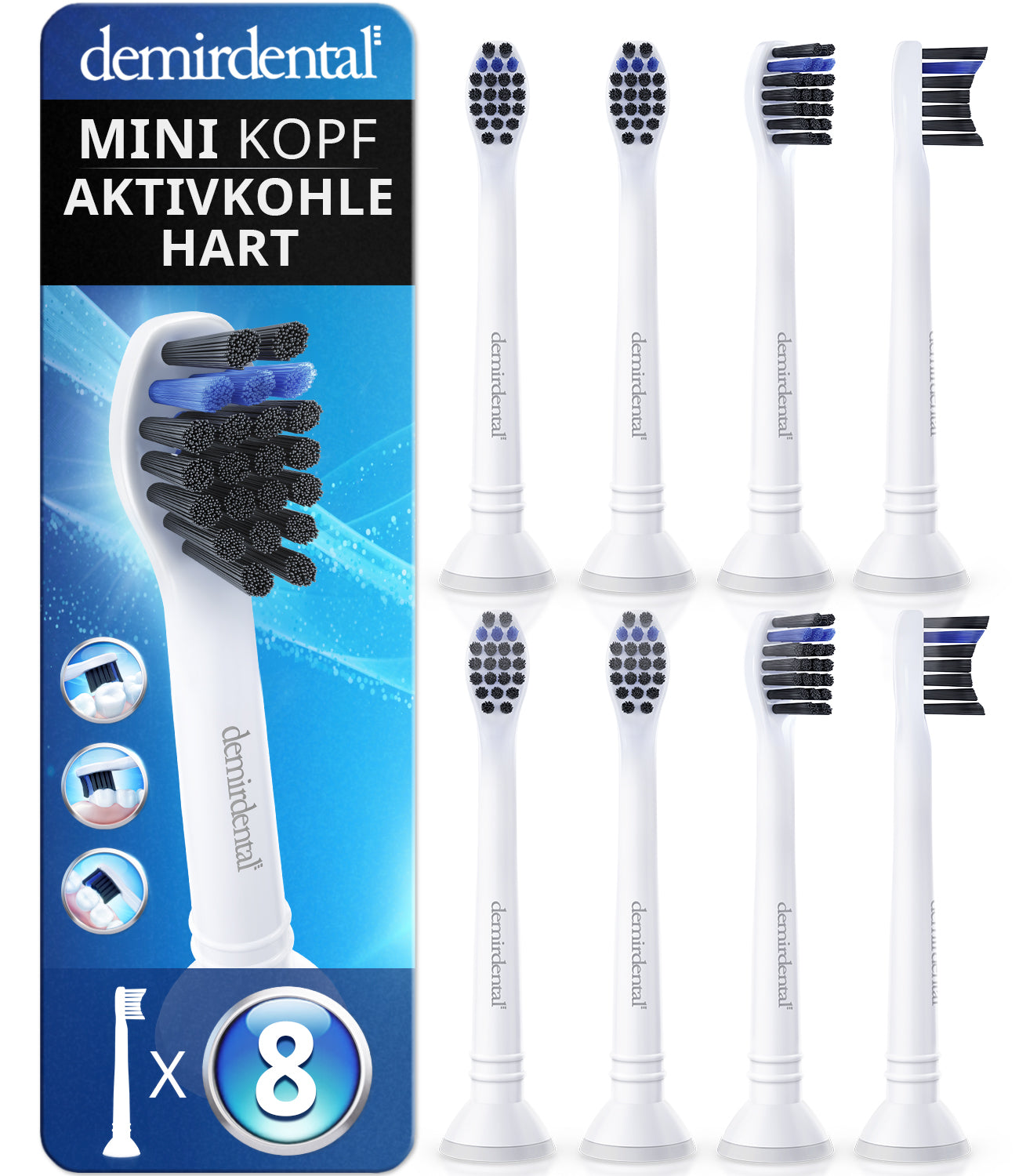 Mini Dur avec charbon actif | Têtes de brosse de rechange pour Philips Sonicare | Blanc