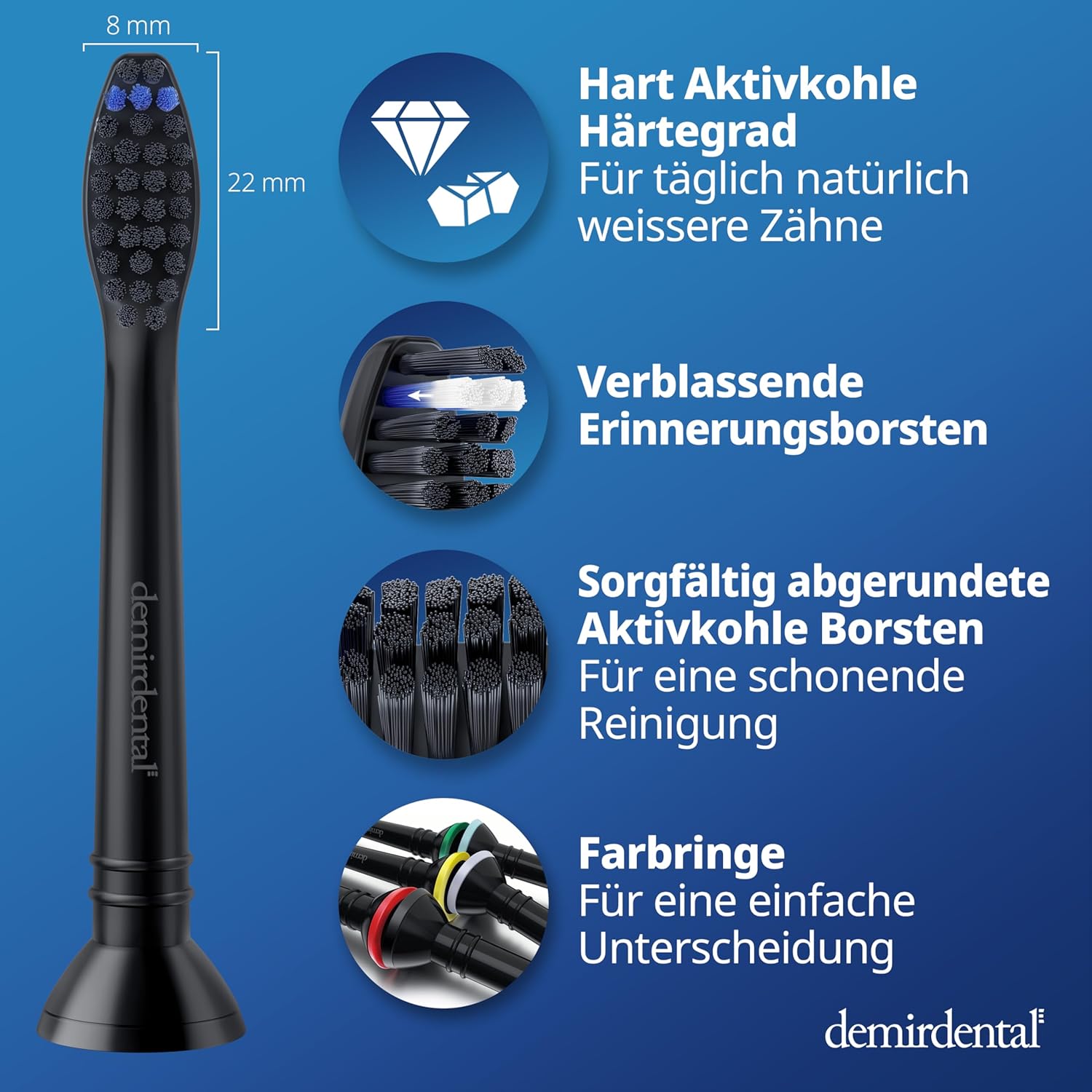 Testine di ricambio dure con Carbone Attivo per Philips Sonicare  | Nero