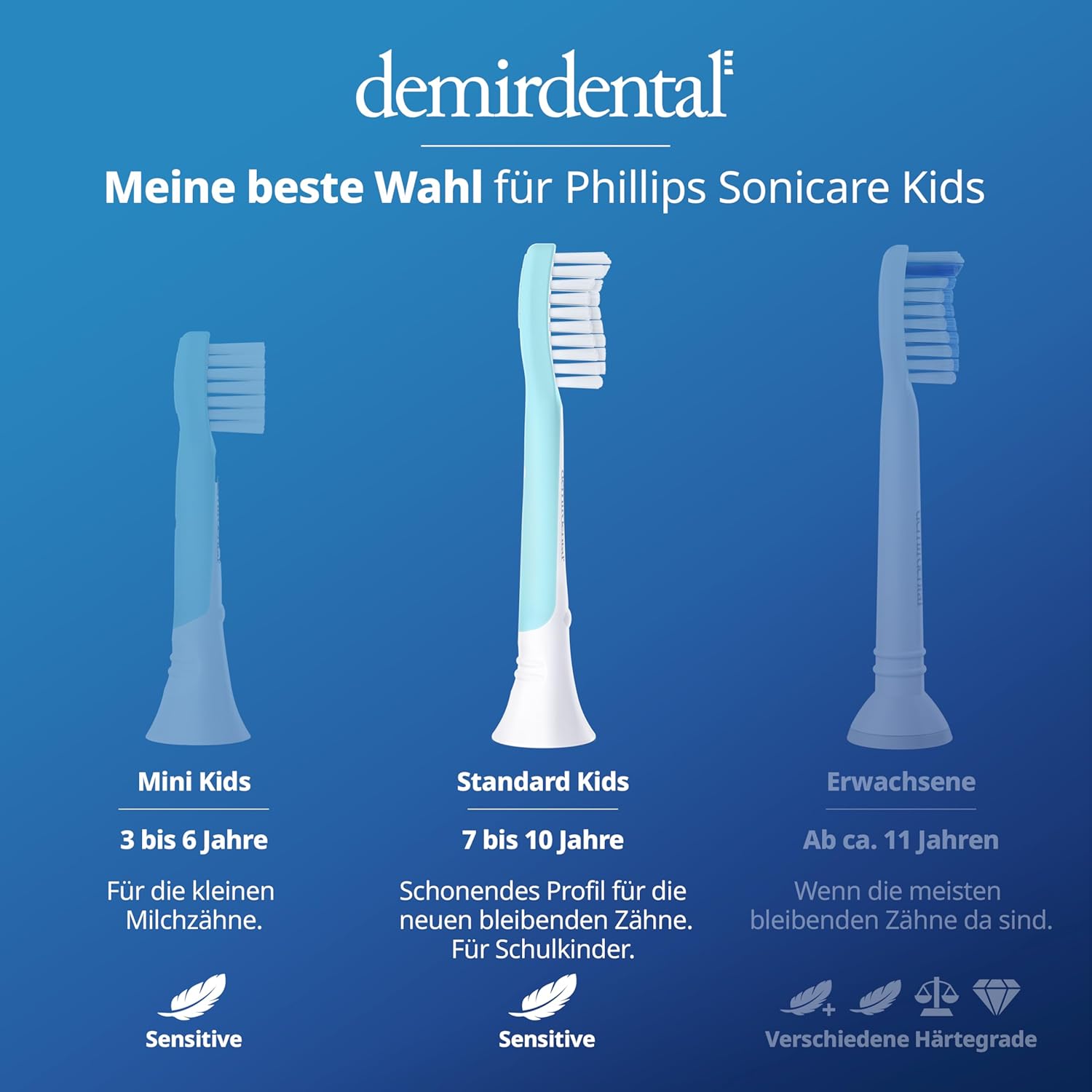 Testine di Ricambio per bambini per Philips Sonicare Kids | da 7 anni | Turchese | 3 pcs
