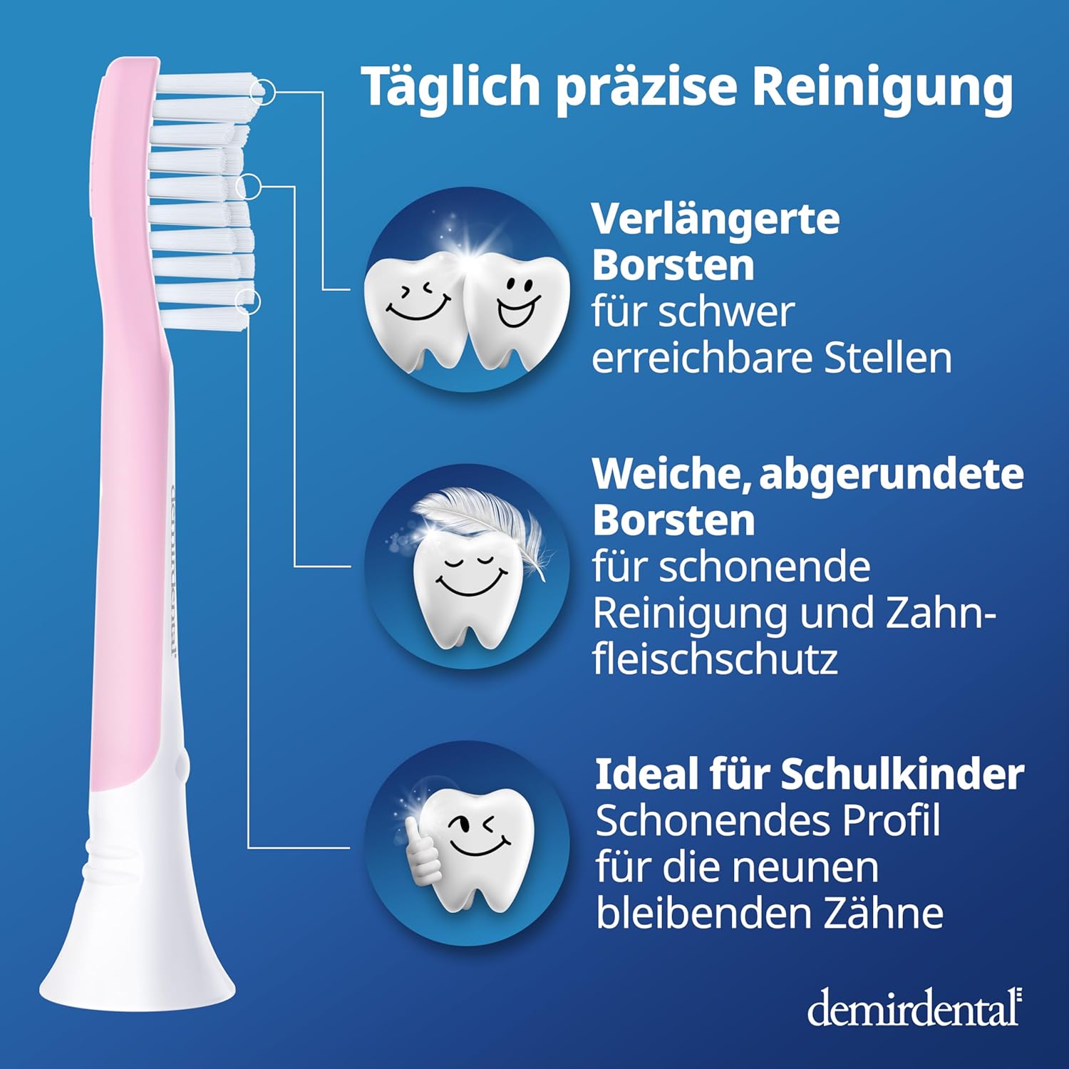 Testine di Ricambio per bambini per Philips Sonicare Kids | da 7 anni | Rosa | 3 pcs