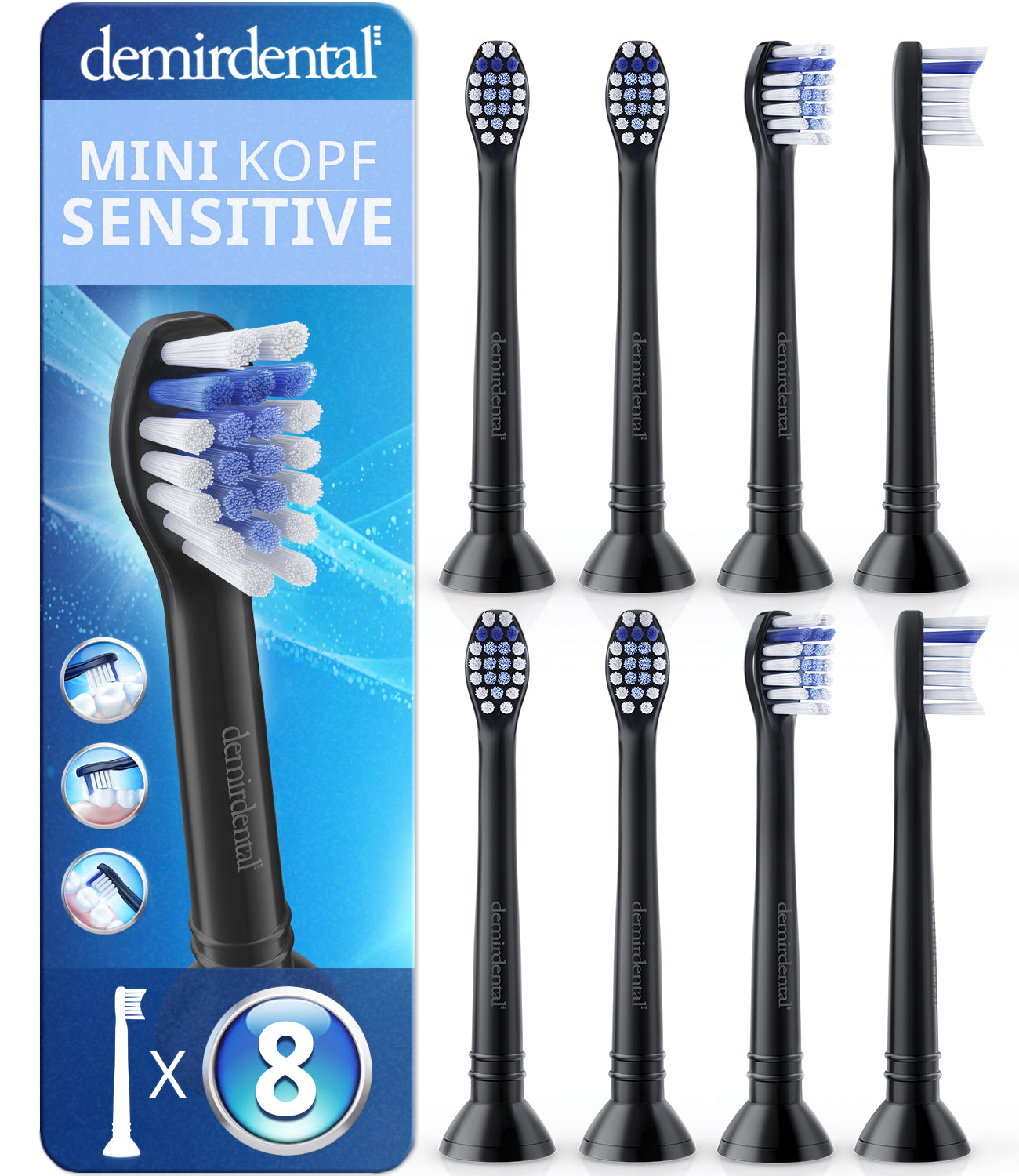 Mini Sensitive Aufsteckbürsten für Philips Sonicare | Schwarz