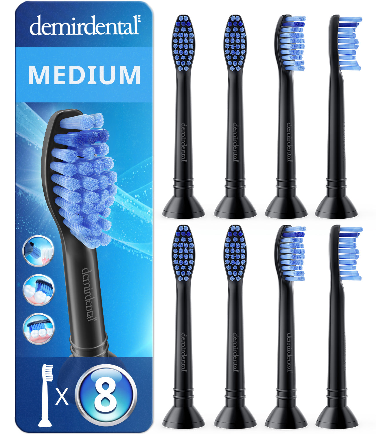 Medium | Têtes de brosse de rechange pour Philips Sonicare Proresults | Noir