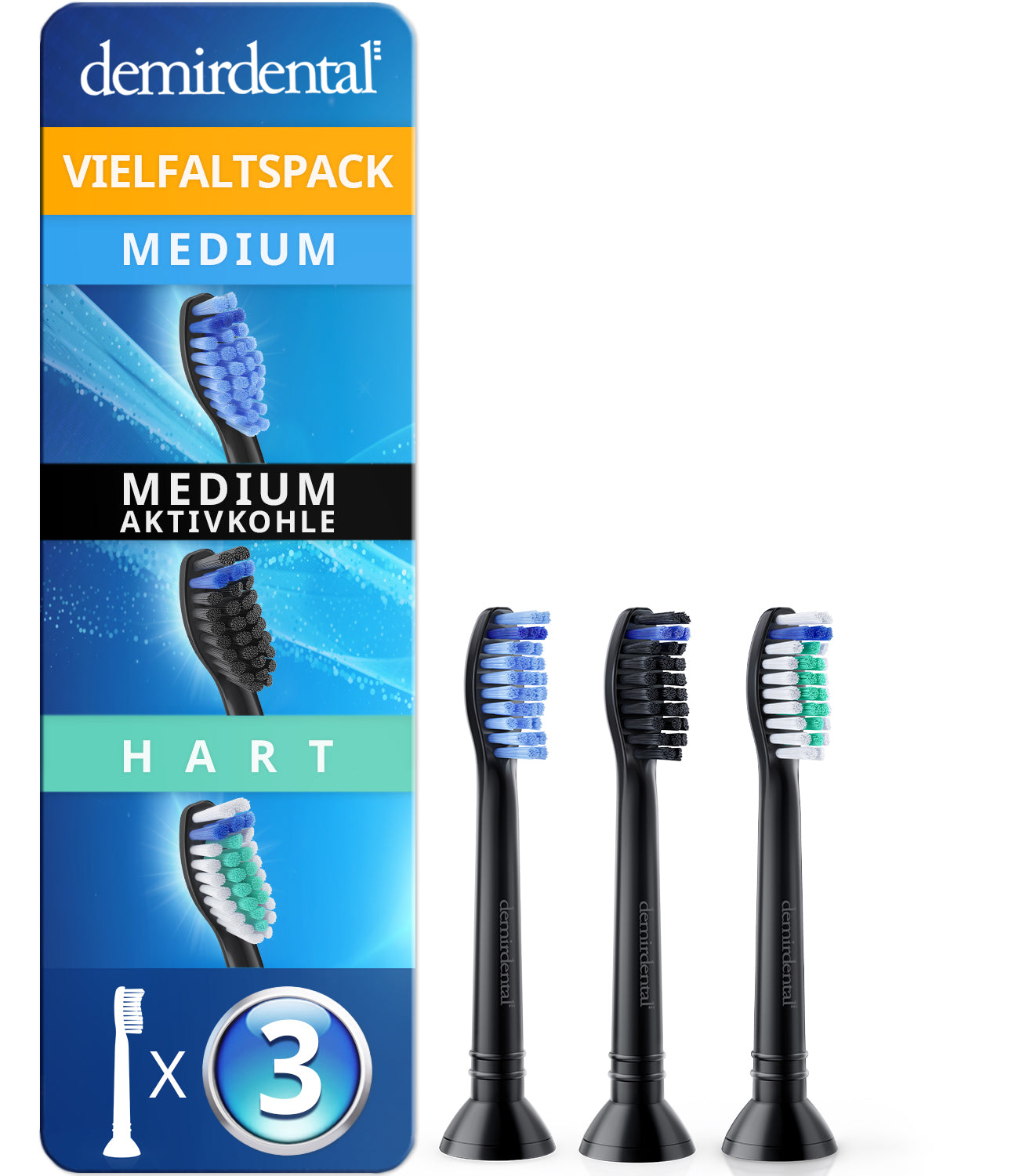 Pack de brosses à dents polyvalentes Medium & Hart pour Philips Sonicare | Noir