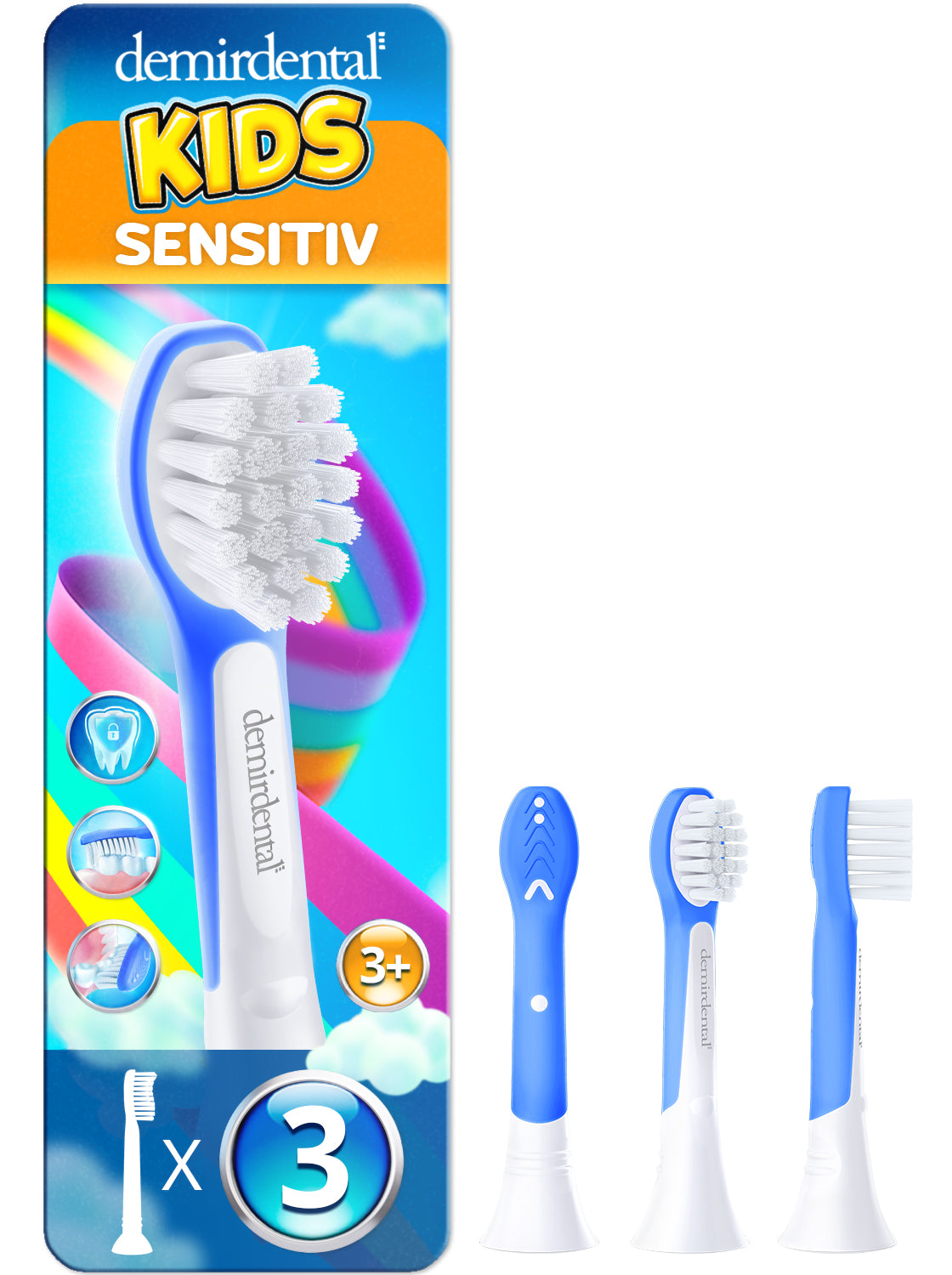 Kids | Têtes de brosse de rechange pour Philips Sonicare  | 3 ans et + | Bleu foncé | 3 Pack