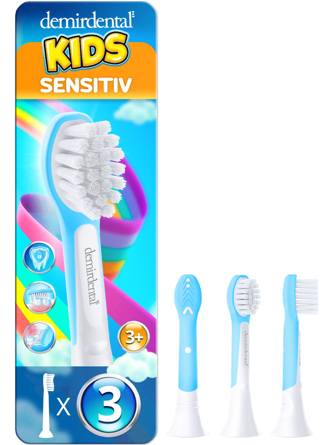 Kids | Têtes de brosse de rechange pour Philips Sonicare  | 3 ans et + | Bleu clair | 3 Pack