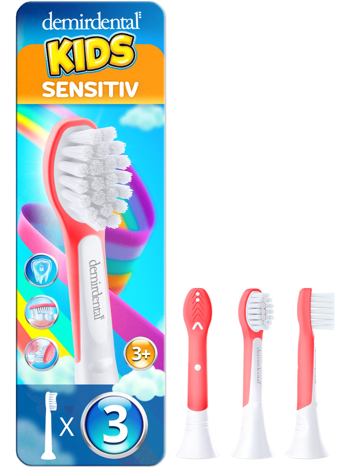 Kids | Têtes de brosse de rechange pour Philips Sonicare  | 3 ans et + | Rouge | 3 Pack