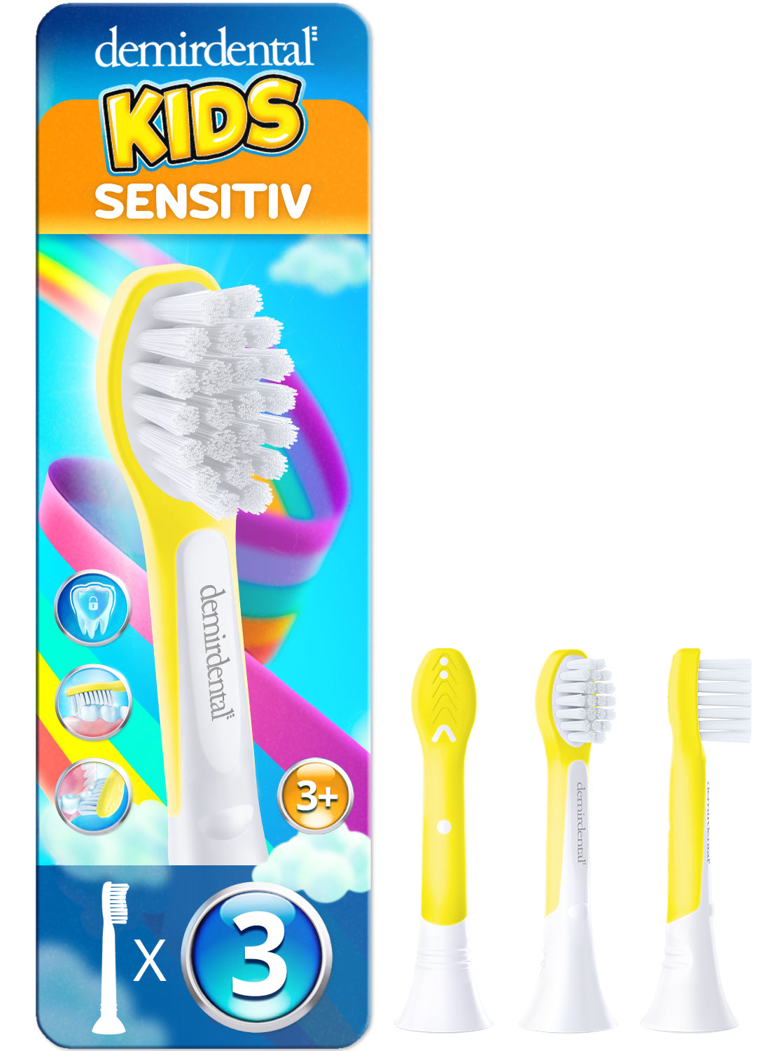 Kids | Têtes de brosse de rechange pour Philips Sonicare  | 3 ans et + | Jaune | 3 Pack