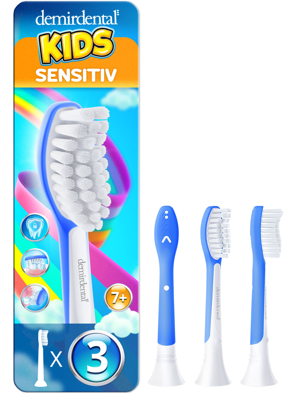 Kids | Têtes de brosse de rechange pour Philips Sonicare | 7 ans et + | Bleu foncé | 3 Pack