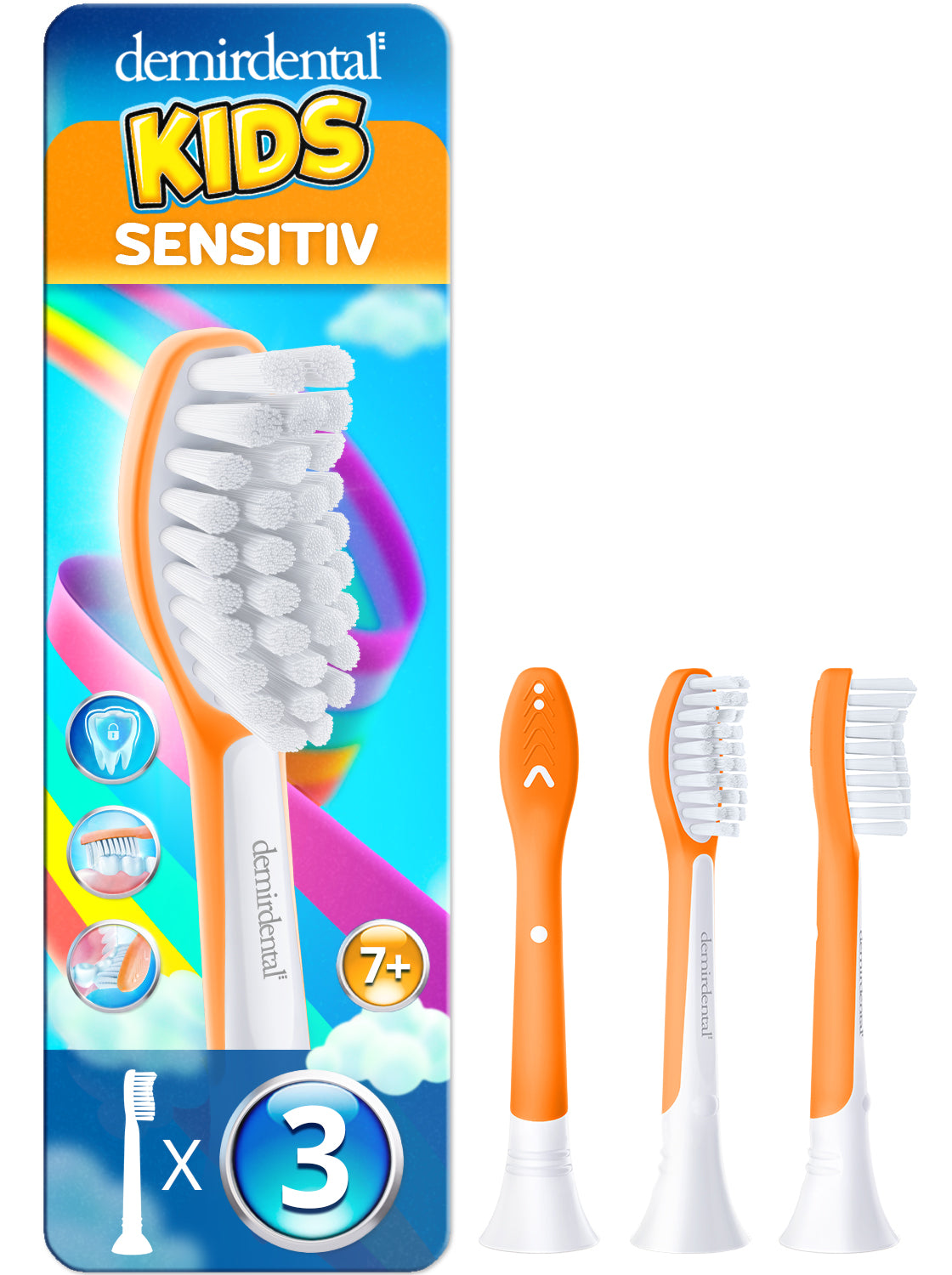 Kids | Têtes de brosse de rechange pour Philips Sonicare | 7 ans et + | Orange | 3 Pack