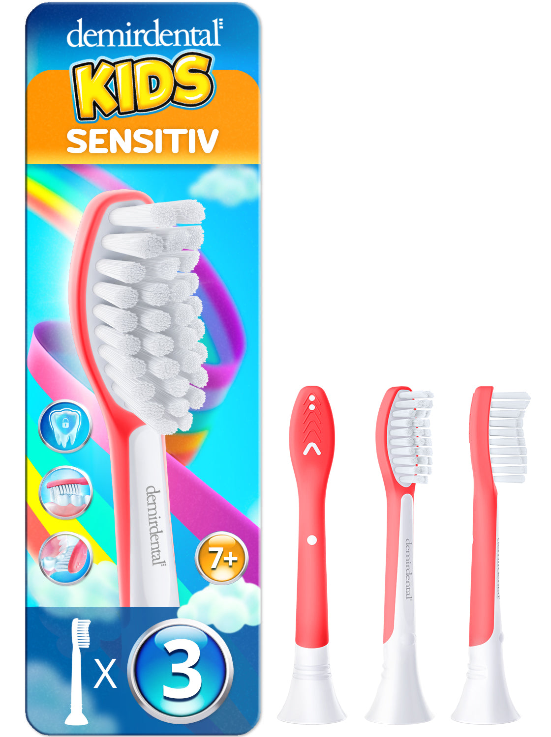Kids | Têtes de brosse de rechange pour Philips Sonicare | 7 ans et + | Rouge | 3 Pack