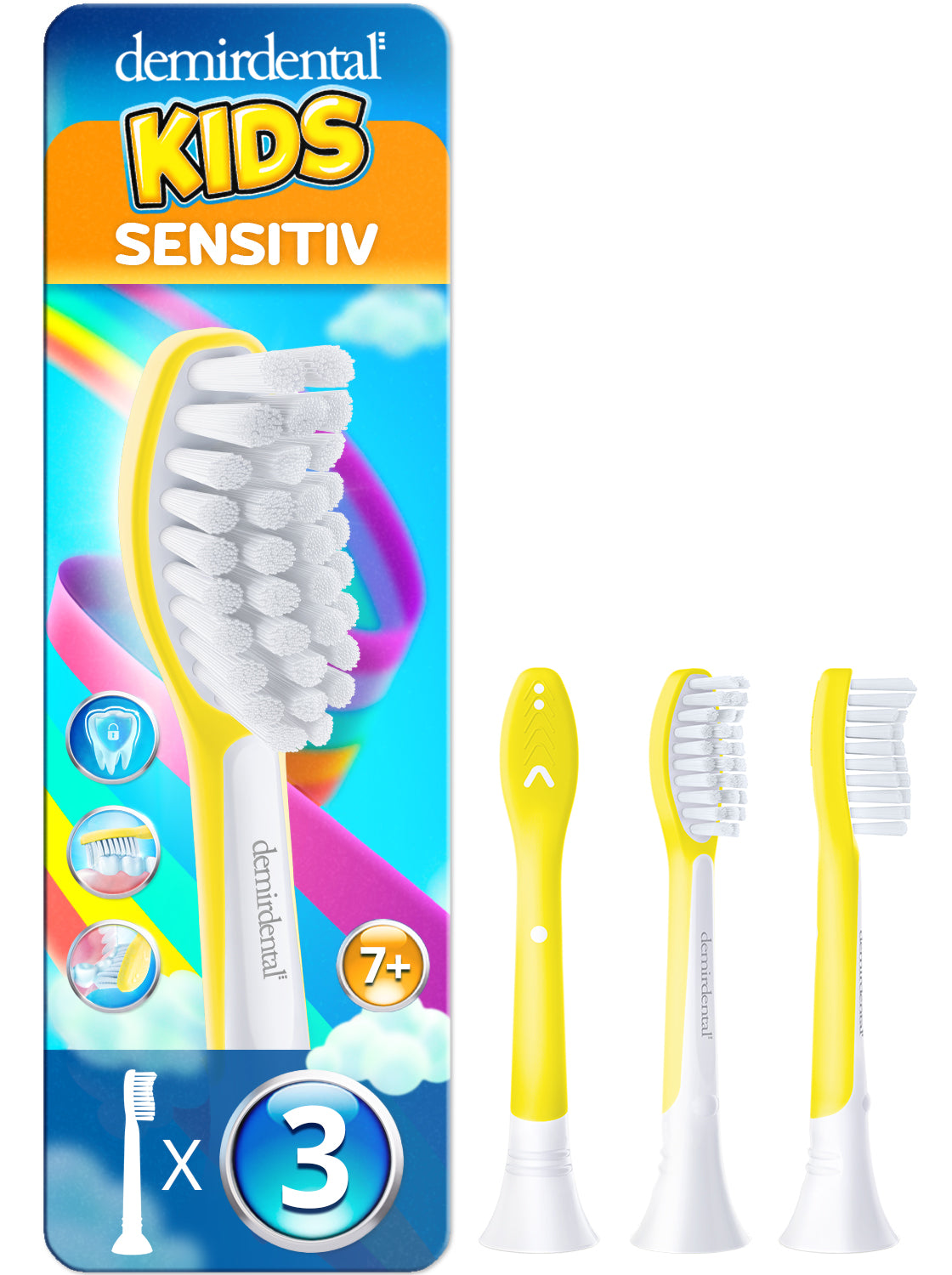 Kids | Têtes de brosse de rechange pour Philips Sonicare | 7 ans et + | Jaune | 3 Pack