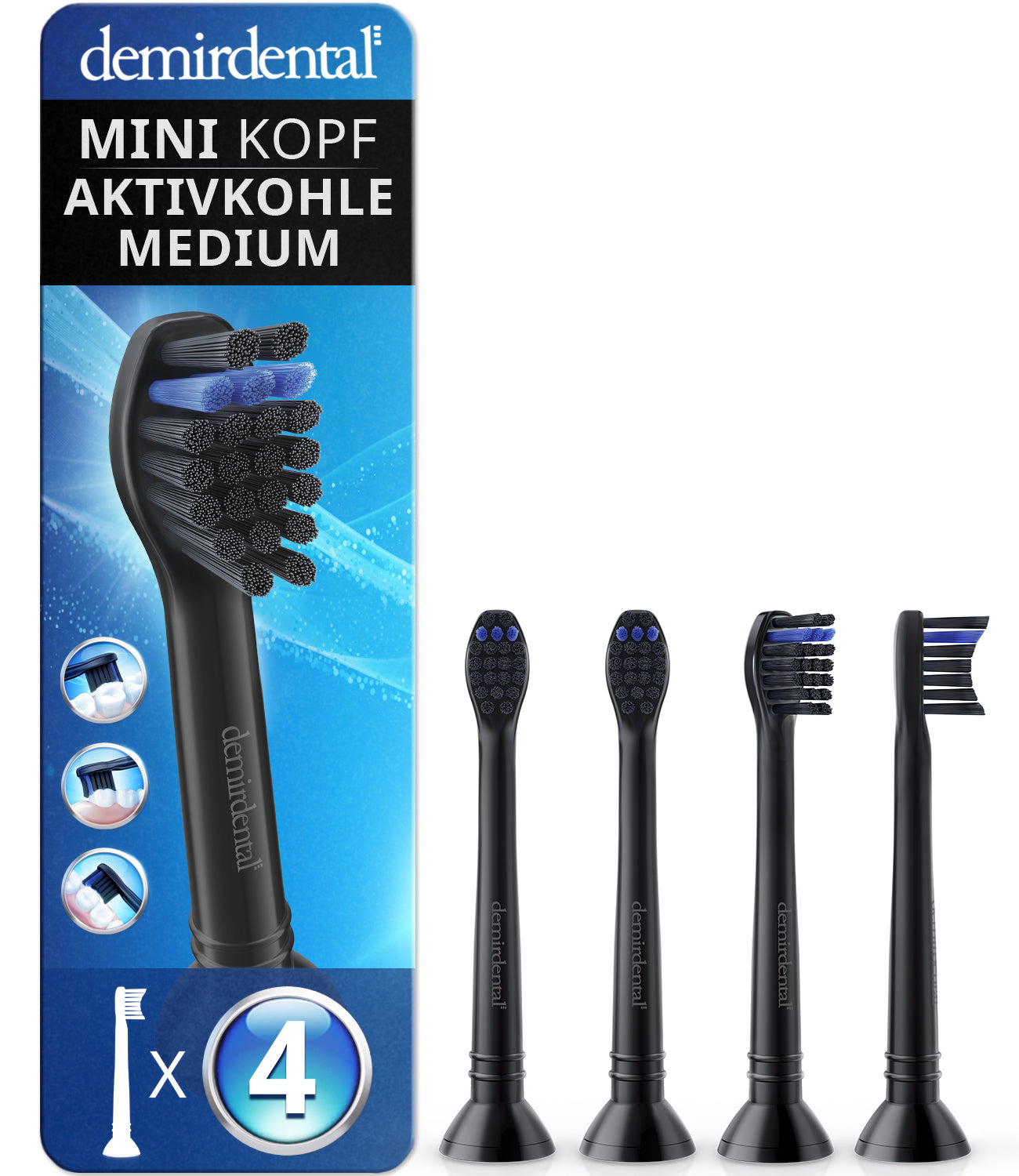 Testine di ricambio Mini Medio con Carbone Attivo per Philips Sonicare  | Nero