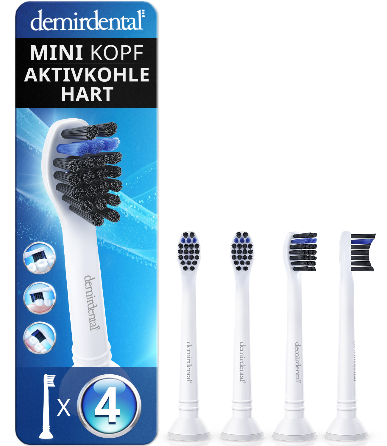 Mini Dur avec charbon actif | Têtes de brosse de rechange pour Philips Sonicare | Blanc