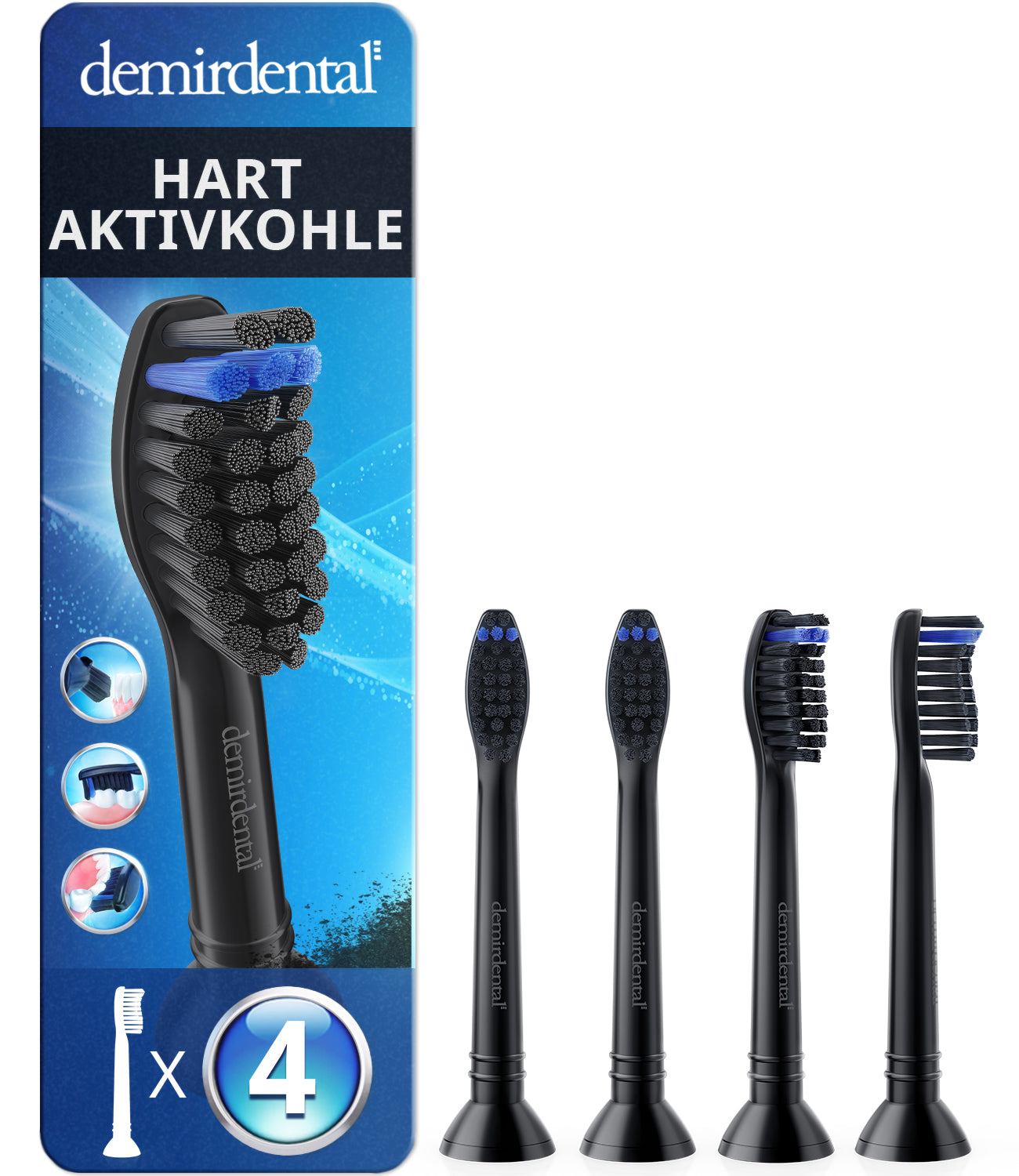 Testine di ricambio dure con Carbone Attivo per Philips Sonicare  | Nero