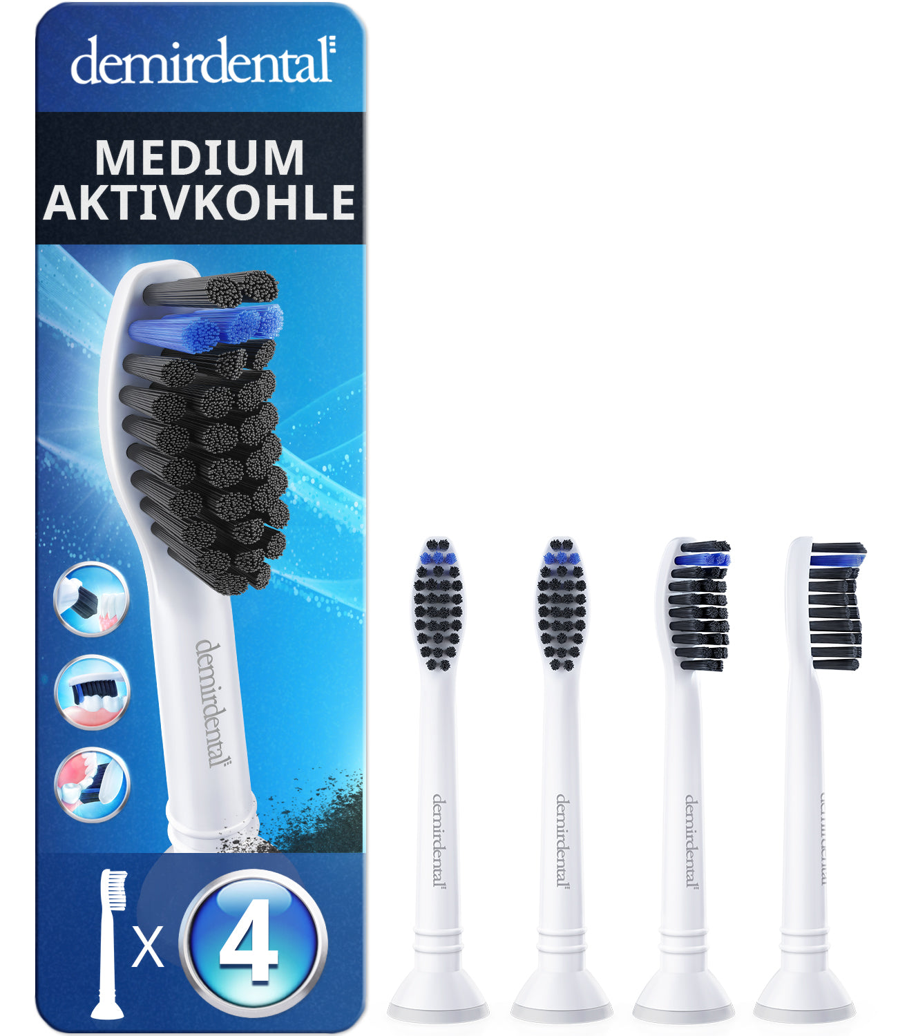 Testine di ricambio Medio con Carbone Attivo per Philips Sonicare | Bianco